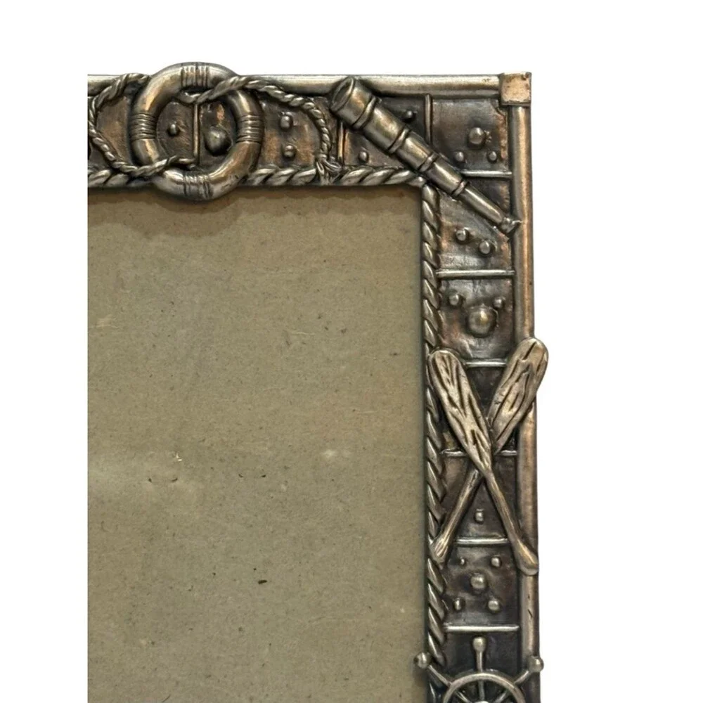 Vintage Sixtrees Nautical Silver Tone Metal Photo Picture Frame Velvet Back